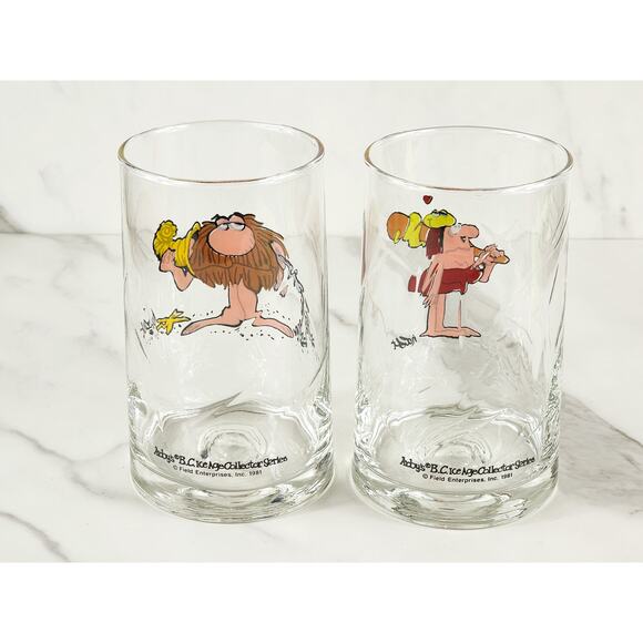 B.C. Ice Age Comic Collector Drinking Clear Glass 12oz Arby's 1981 x2 Vintage - Picture 6 of 13